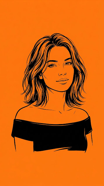 Orange and Black Ink Portrait of a Woman - Free mobile Wallpaper