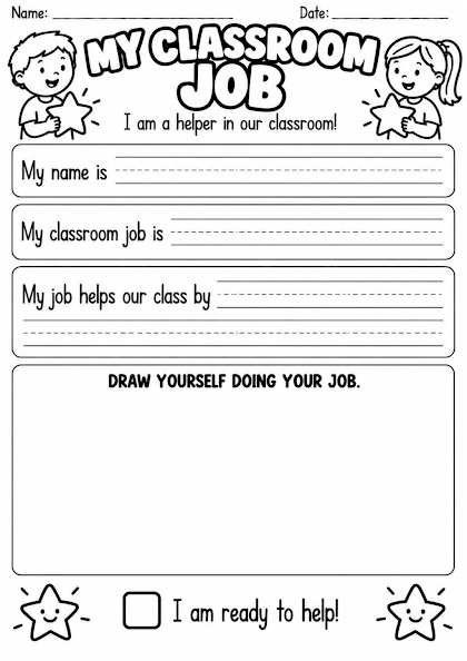 My Classroom Job Worksheet