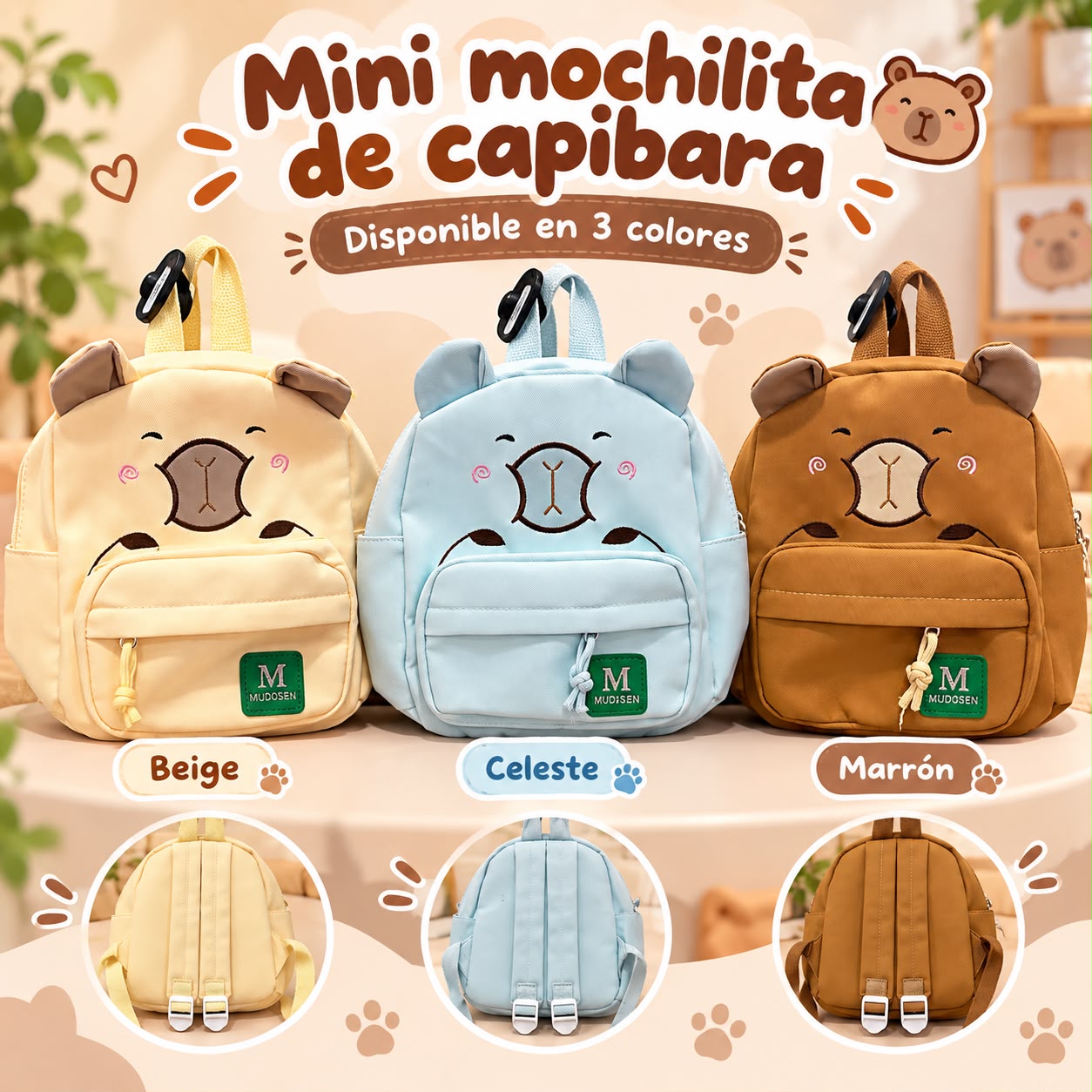 Mochila infantil de capibara – 3 colores