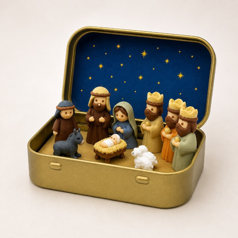 Miniature Nativity Set in the Metal Tin
