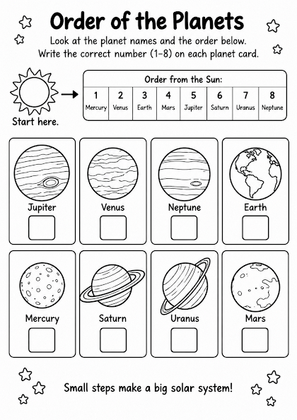 Order of the Planets Worksheet