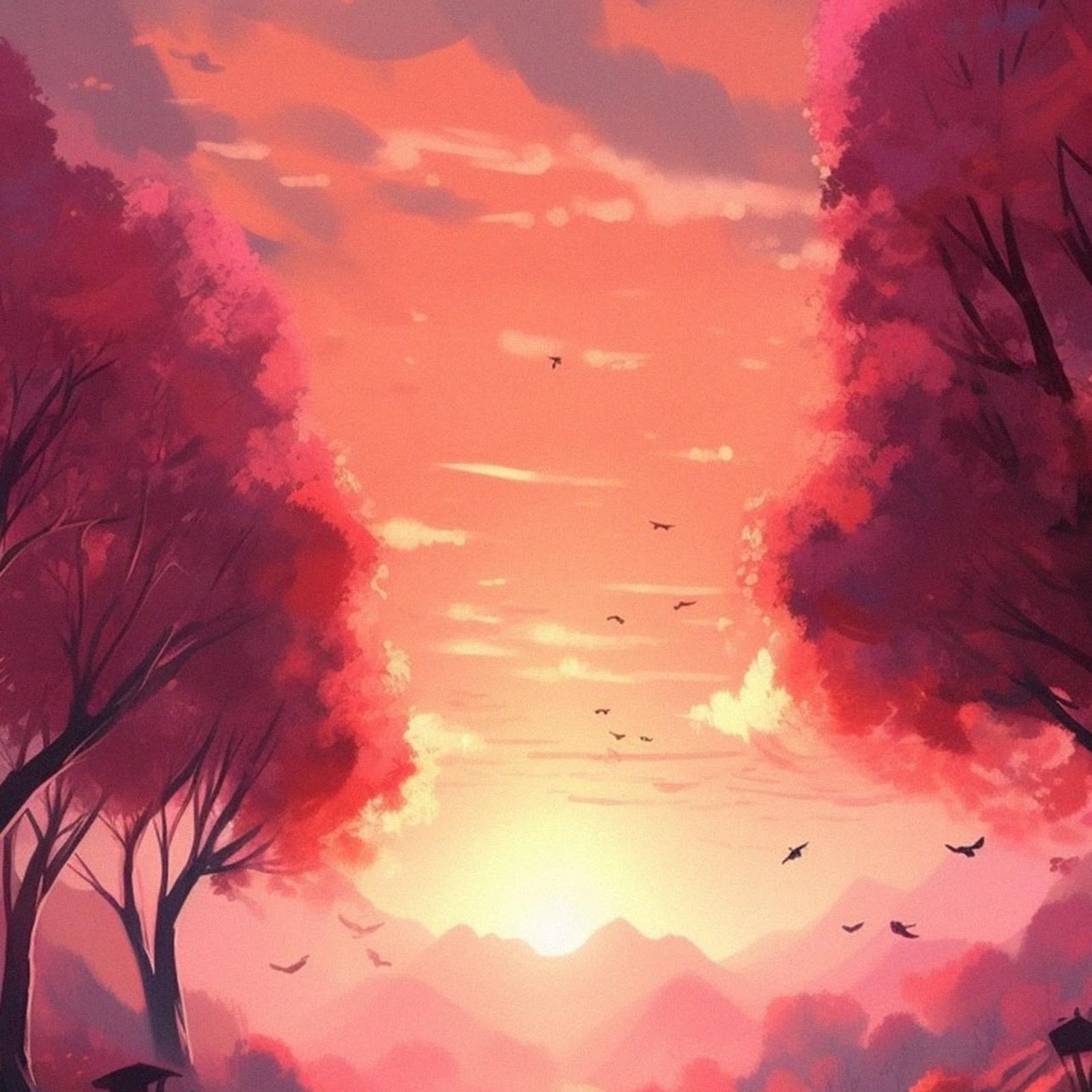 Download Pink Forest Path At Sunset Full HD iPhone
