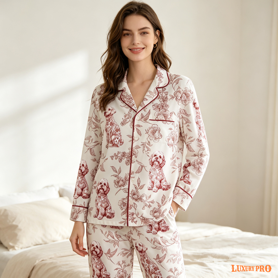 AOP Binded edged TRB satin pocket pajama set-BB-TRBSDKDSYTZ