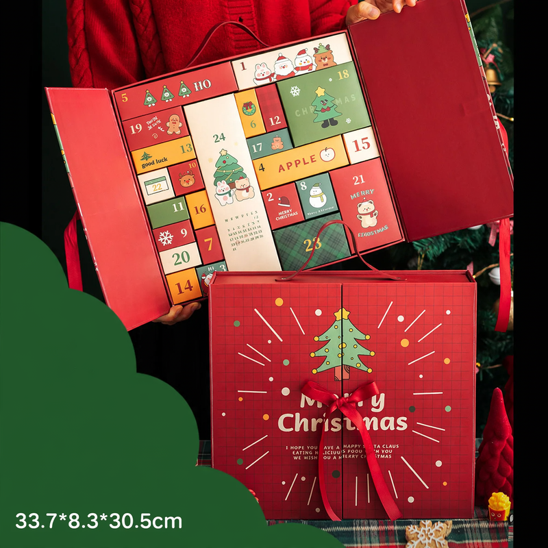 Christmas Advent Calendar Gift Box, 24 Compartments, Fabric