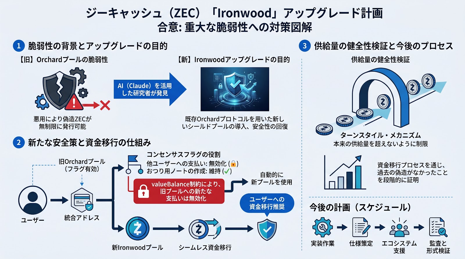 ジーキャッシュ、重大な脆弱性対策として「Ironwood」アップグレード計画を合意