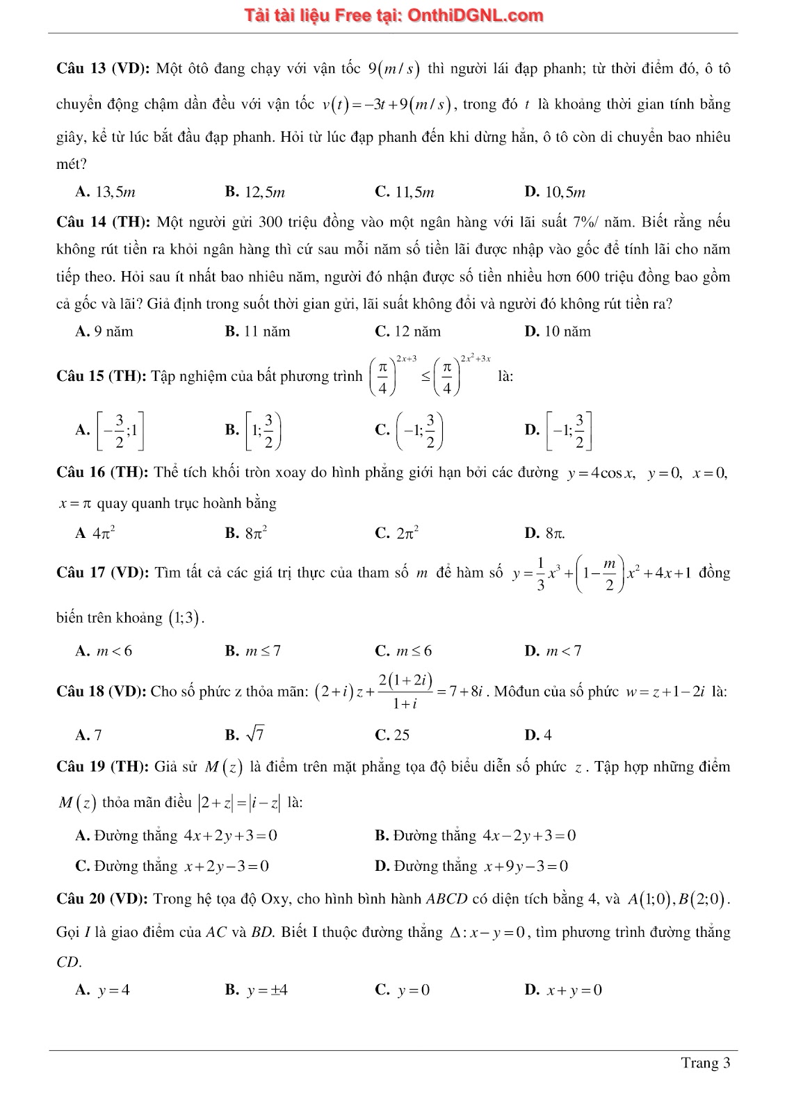 1300 bài tập môn Toán - Ôn thi ĐGNL ĐHQG Hà Nội Phần 13