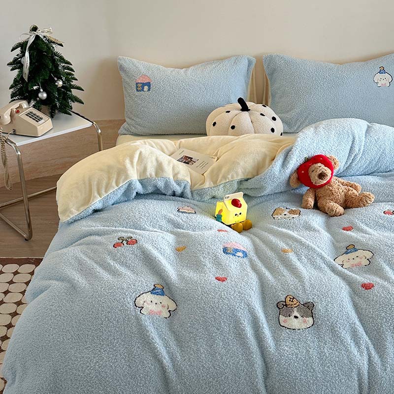 Milk fiber fleece bedding set, teddy look, various sizes