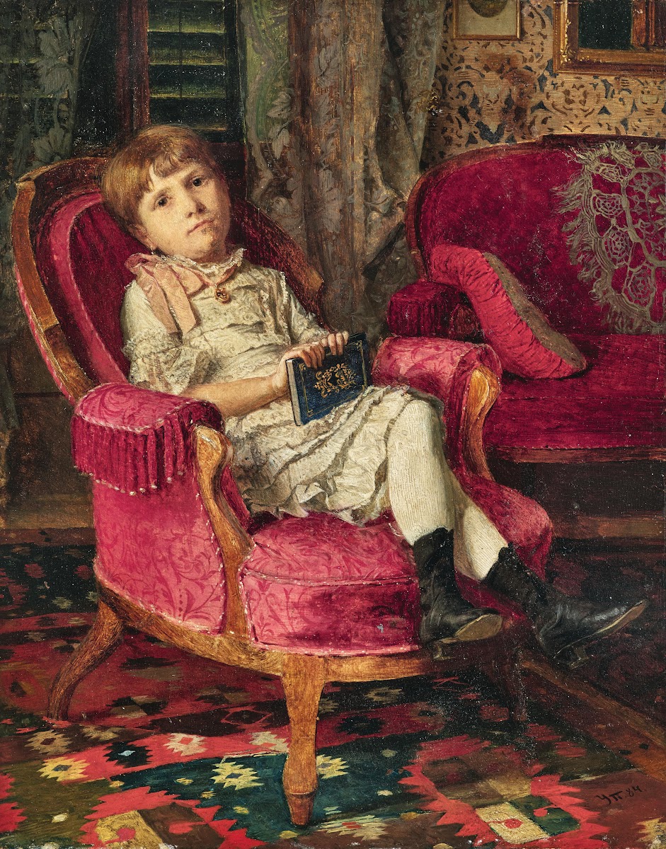 A Girl Angelina the Artists Niece at the Age of 7 with a Book in a Red Armchair