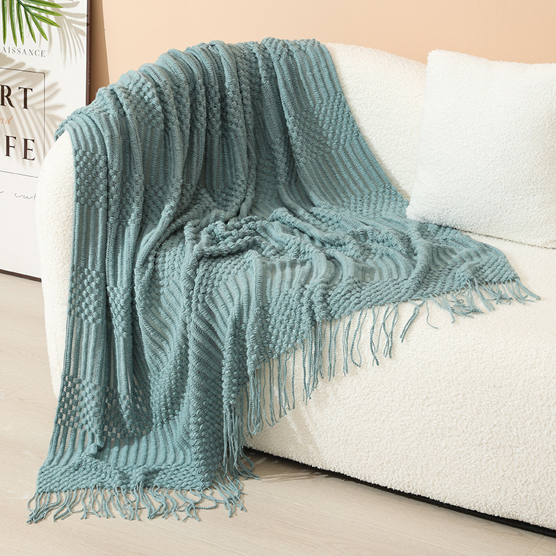 Nordic knitted blanket with fringes, acrylic, various sizes