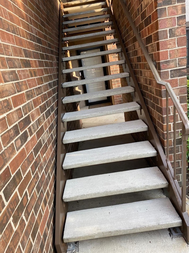 The Knoll, metal stair condition before coating — view 1