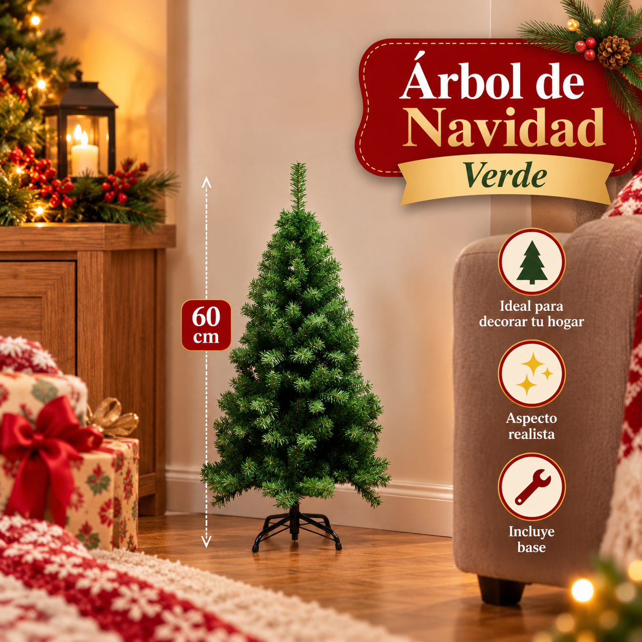 Árbol de Navidad verde 60 cm 50 puntas