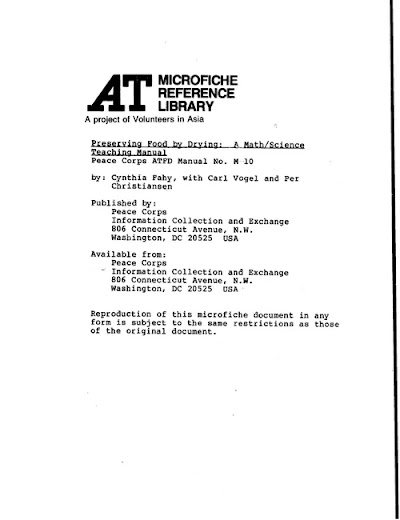 Preserving Food By Drying A Math-Science Teaching Manual No-M10 1980