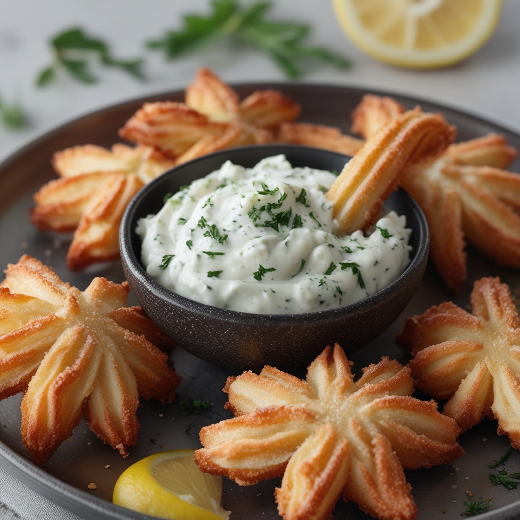 Final Crispy Za'atar & Feta Savory Churros with Whipped Lemon-Herb Labneh Dip