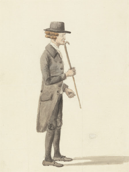 Full length Figure of a Man Dressed in Black Holding a Walking Stick