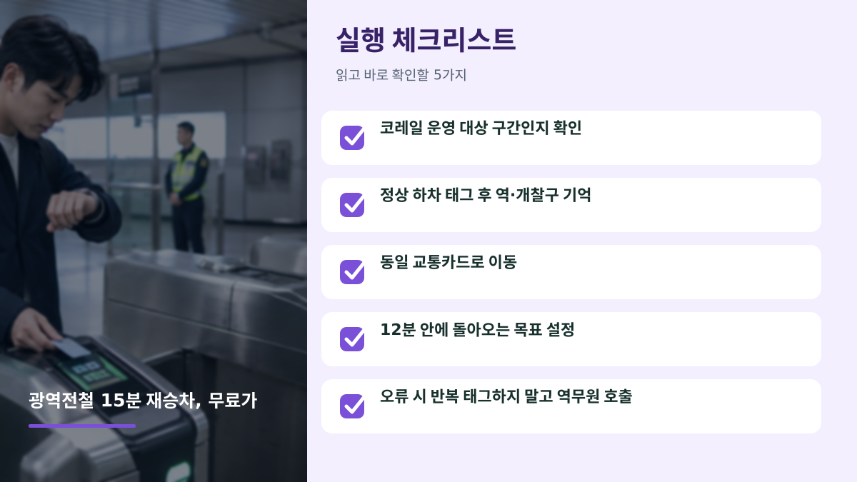 광역전철 15분 안에 다시 타면 무료일까요? 환승 실수 직접 확인 - 글 전용 체크리스트