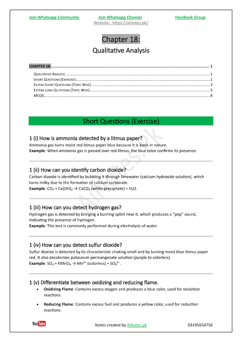 FBISE Class 9 Chapter 18 Qualitative Analysis