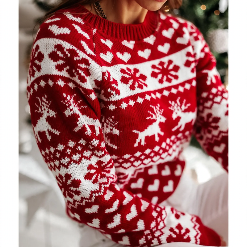 Women's Christmas Sweater, Reindeer Motif, Round Neck