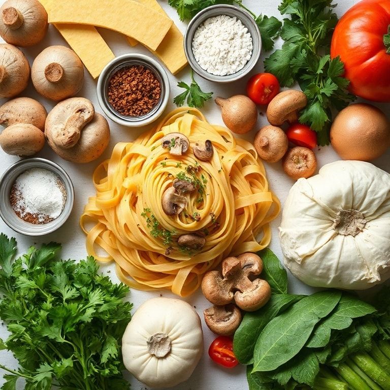 Ingredients for Creamy Tuscan Mushroom Pasta Vegetarian Skillet – Easy One-Pan Comfort Dinner