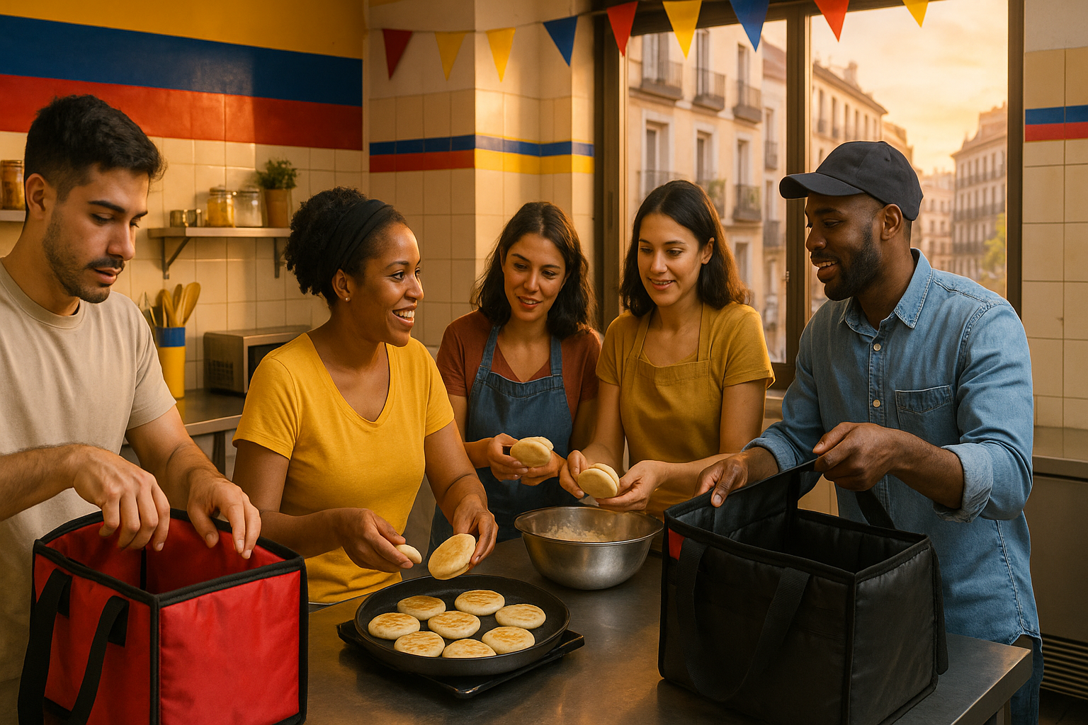 Repartidores y cocineros venezolanos en una cooperativa de delivery en España