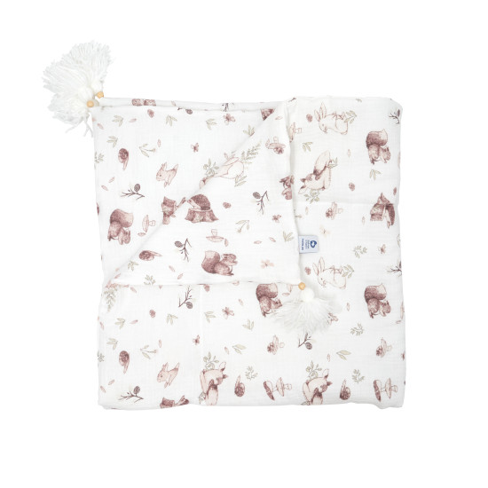 Дитячий плед Twins мусліновий 90x90 утеплений з китицями Звірята