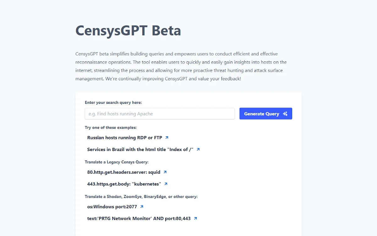 Captura de Censys GPT Beta