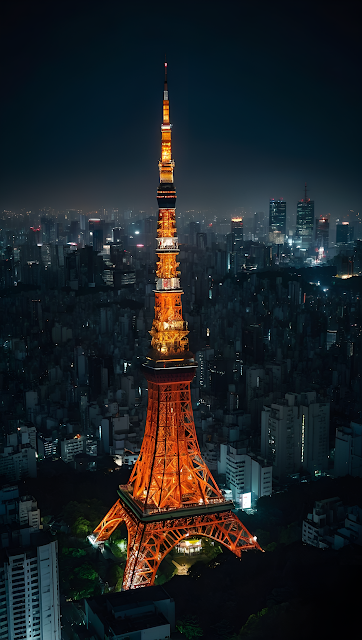 Iconic Tokyo Tower Glowing Over Dark Metropolis Nightscape - Free mobile Wallpaper