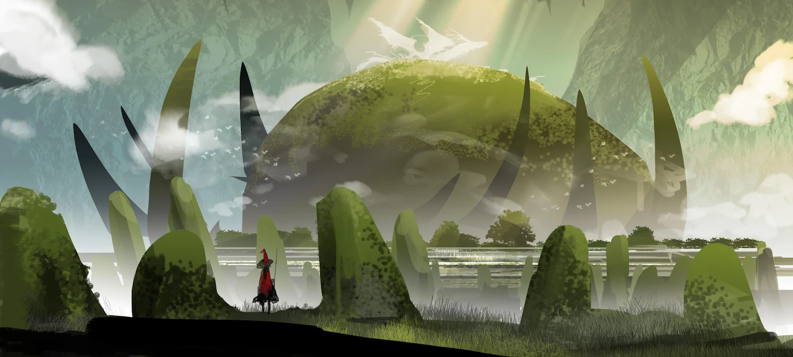Fantasy Landscape, Digital Art, Environment Concept, Scenic Illustration 2K Wallpaper Background (4000x1800)
