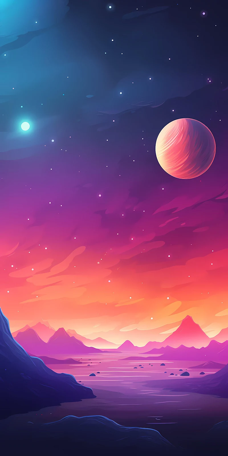 Purple Alien Mountain Landscape - Digital Art 2K iPhone Wallpaper (2048x4096)