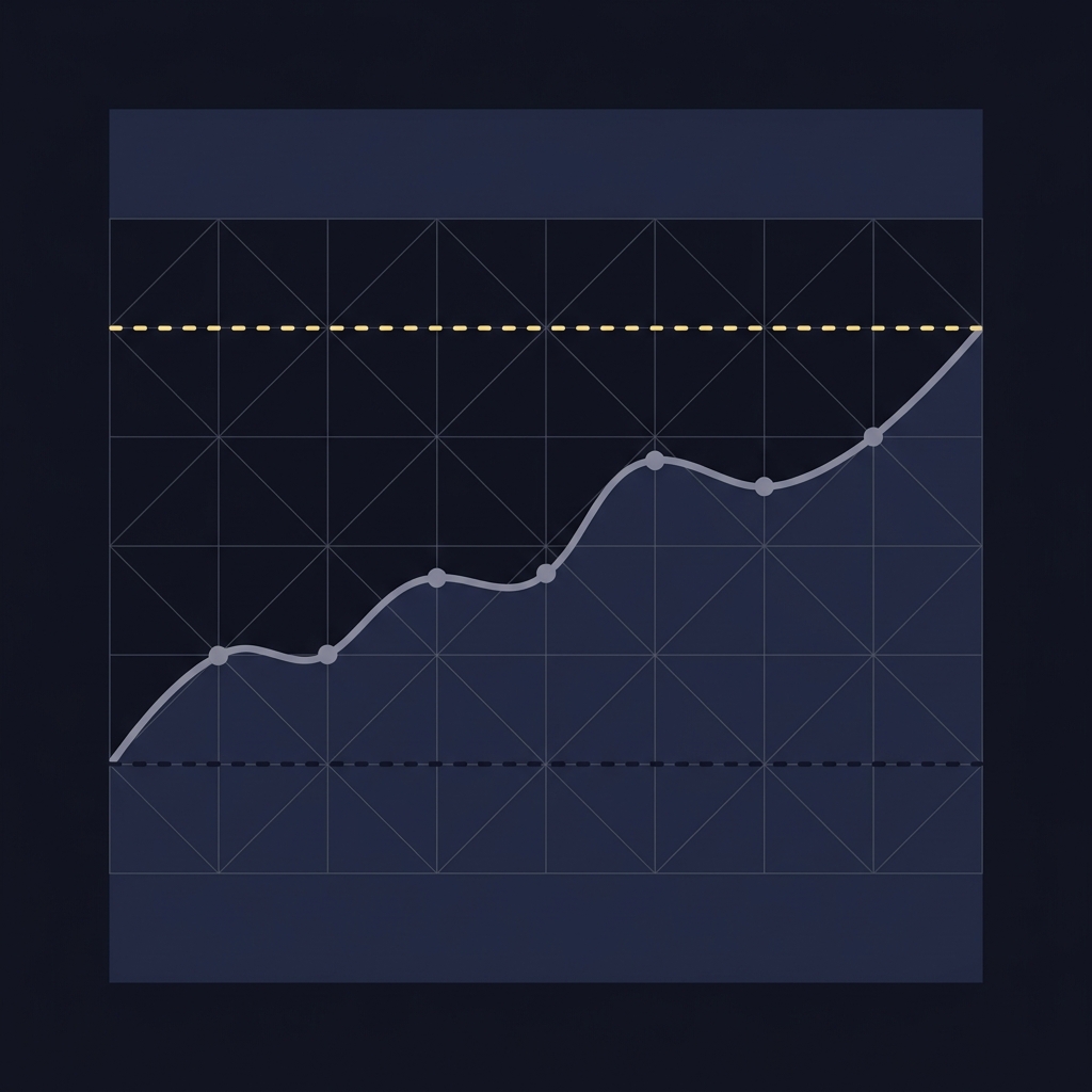Simplified 2D vector diagram of an equity curve with a profit target line and a stop loss line in Funded Plays brand colors showing Profit Targets in Funded Sports Trading Challenges
