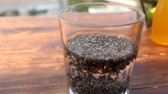 Hạt chia múc 2 muỗng cho vào ly, thêm nước ấm để hạt chia nhanh nở. Lấy 5gr hồng trà cho vào bình, thêm 500ml nước nóng vào hãm trà khoảng 5 phút cho ra trà.