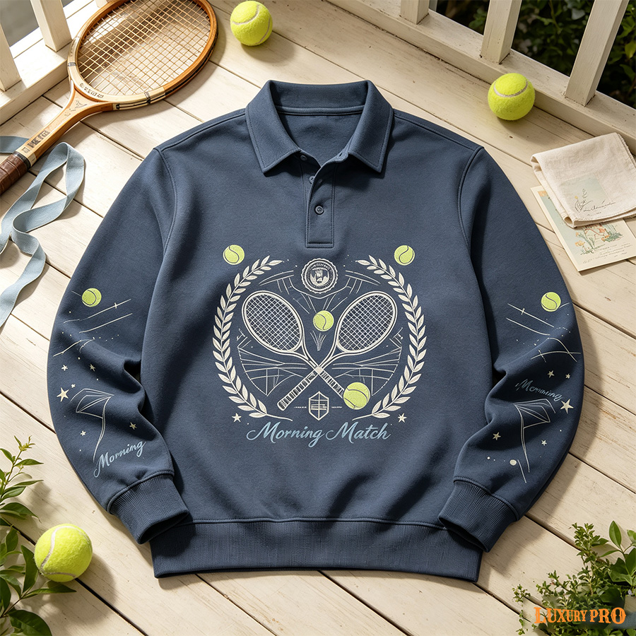 MEG Button Long‑Sleeve Polo Shirt with Cuffs & Hem