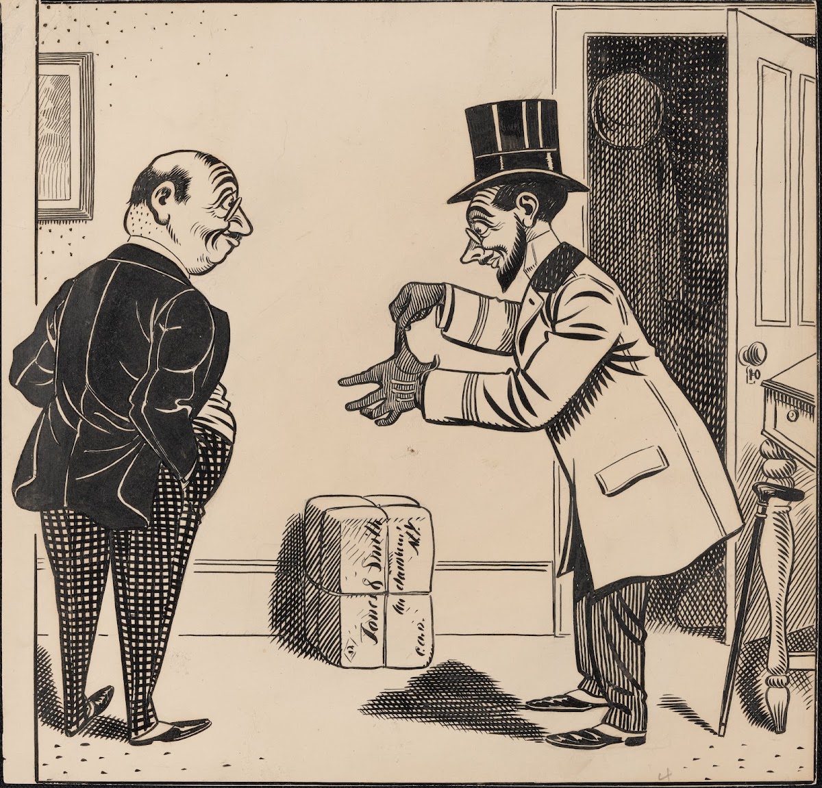 Five comic strip frames of man with string tied around his finger Pl4