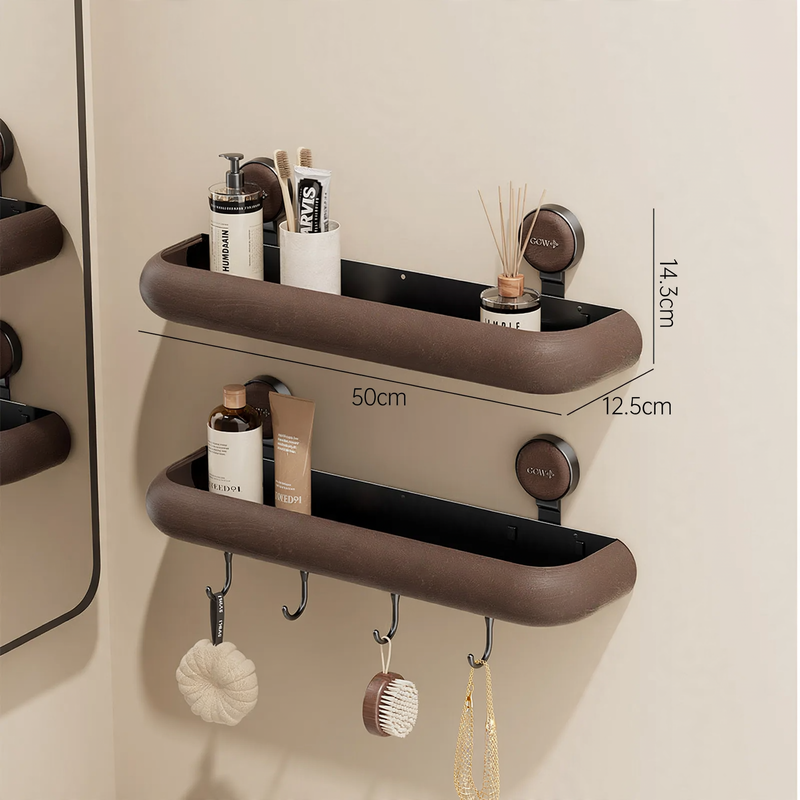 Bathroom wall shelf with suction cup, drainable