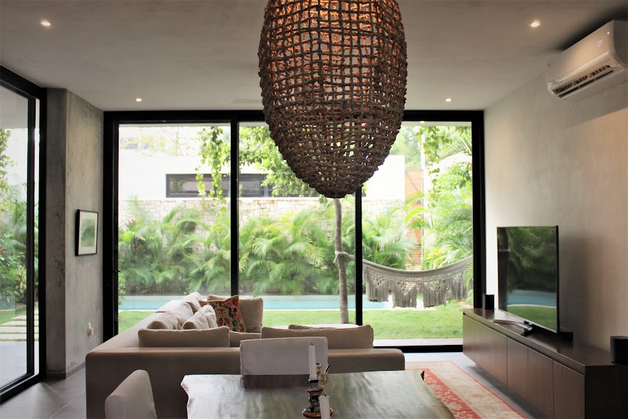 Woven pendant over the dining table