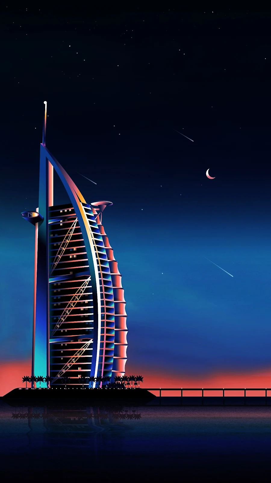 A Cool City, Dubai, Vaporwave, Night, Atmosphere 2K iPhone Wallpaper for Free Download in High Quality [1440x2560]