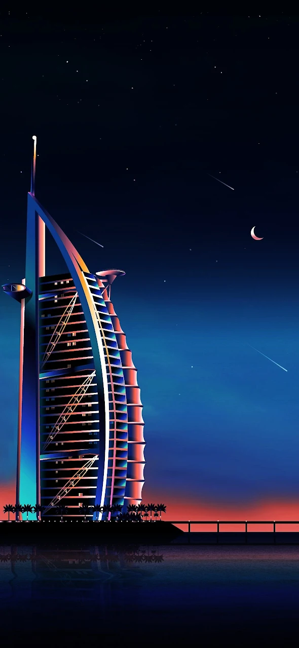 City, Dubai, Vaporwave, Night, Atmosphere 2K iPhone Phone Wallpaper