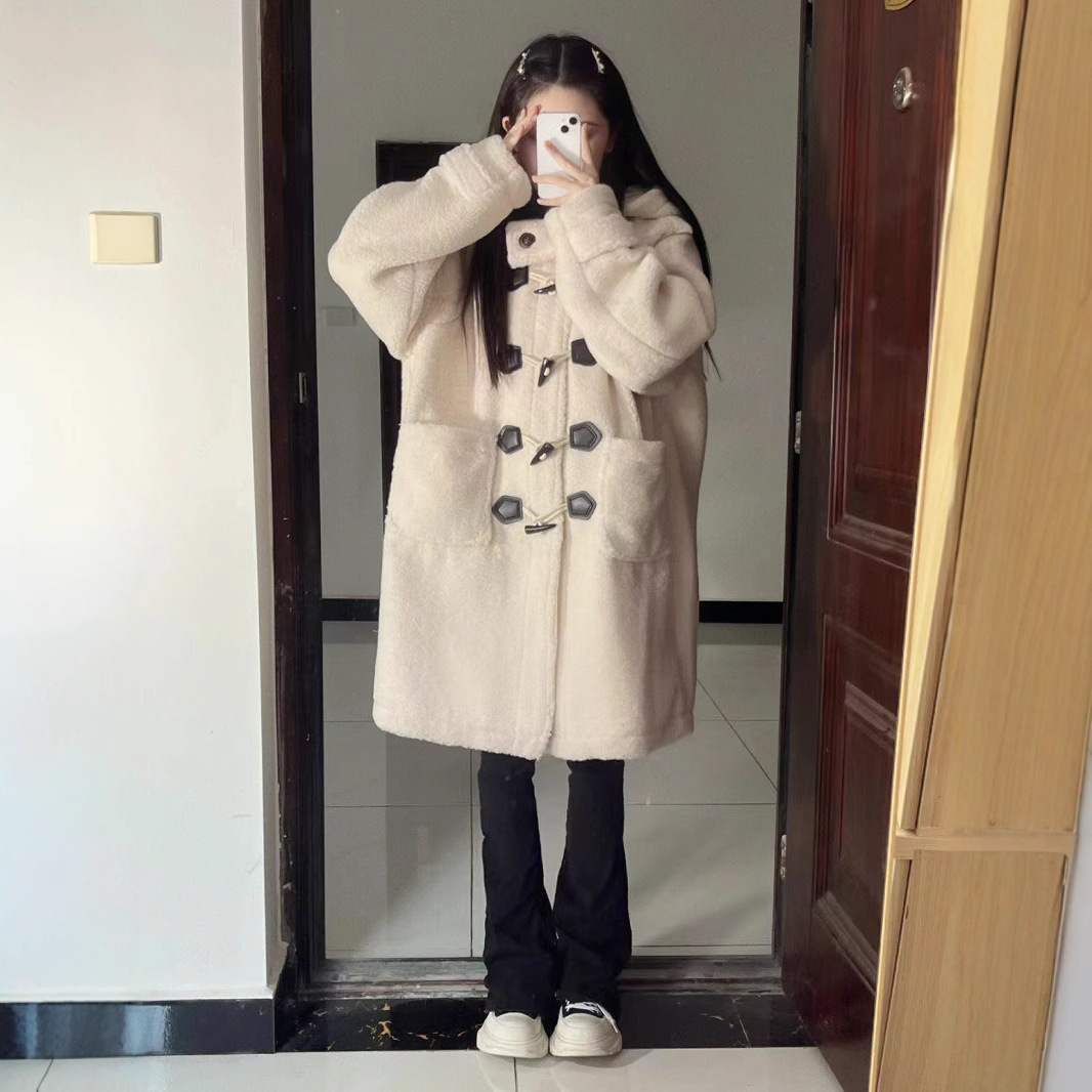 Women's Faux Lamb Fur Coat with Toggle Buttons