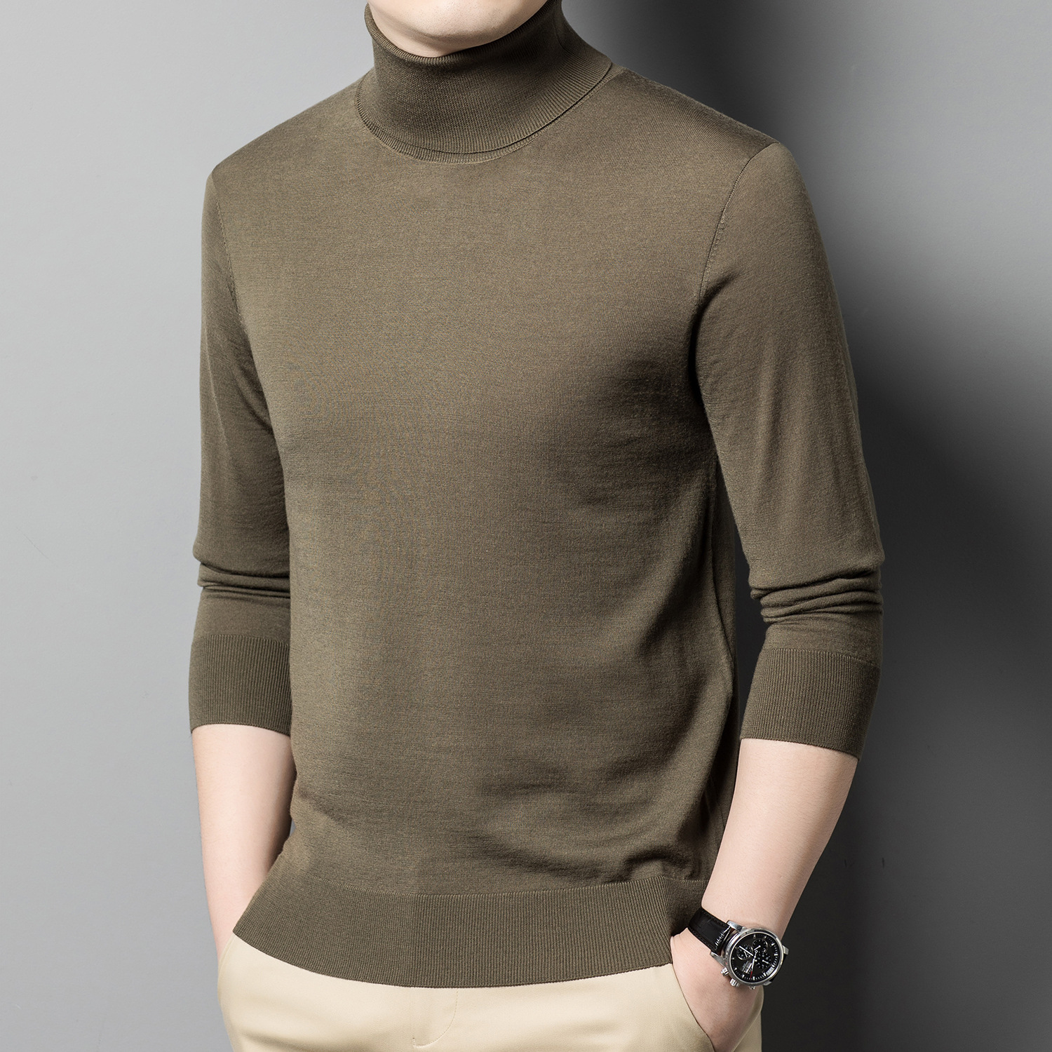 Men's Wool Sweater, 100% Wool, Roll Neck, Machine Washable