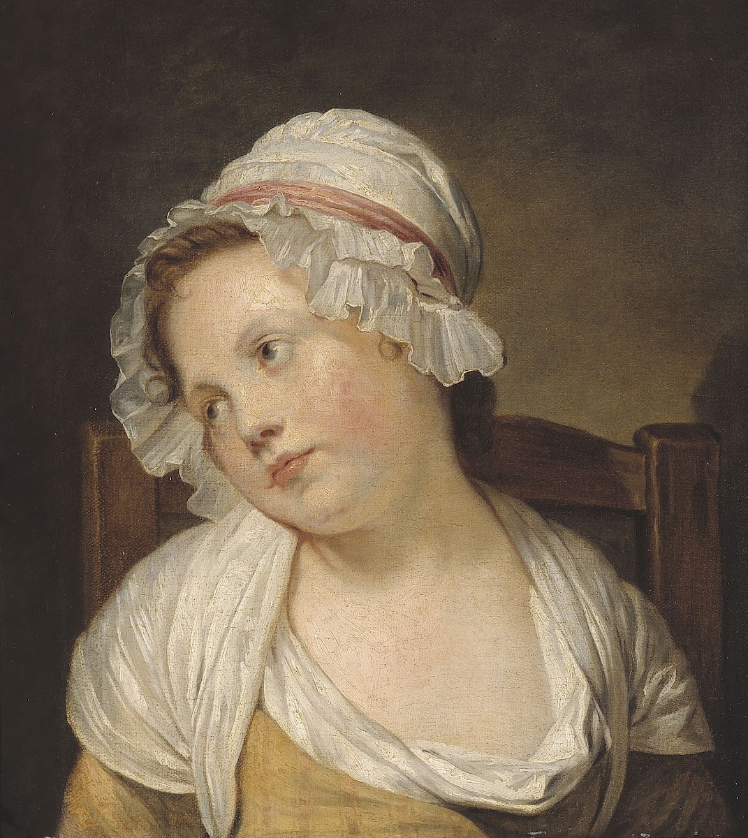 Portrait de petite fille au bonnet blanc 18th Century