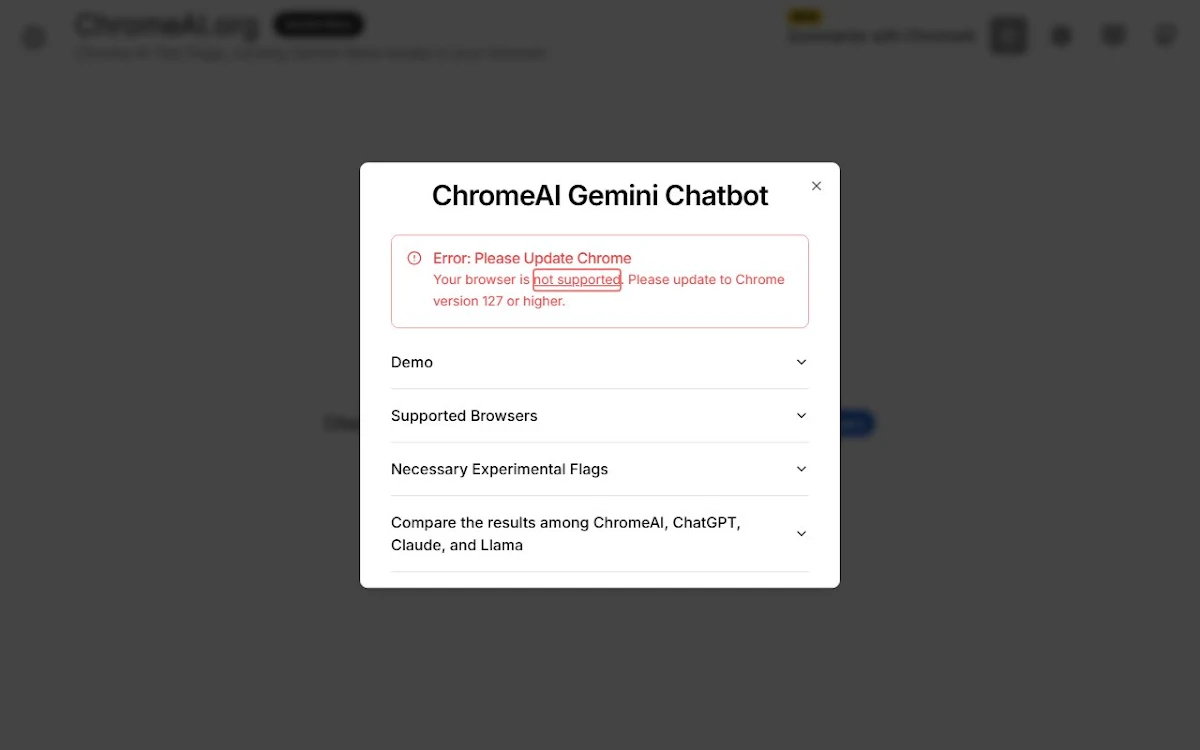 Captura de Chrome Built-In AI Gemini Nano Test Page
