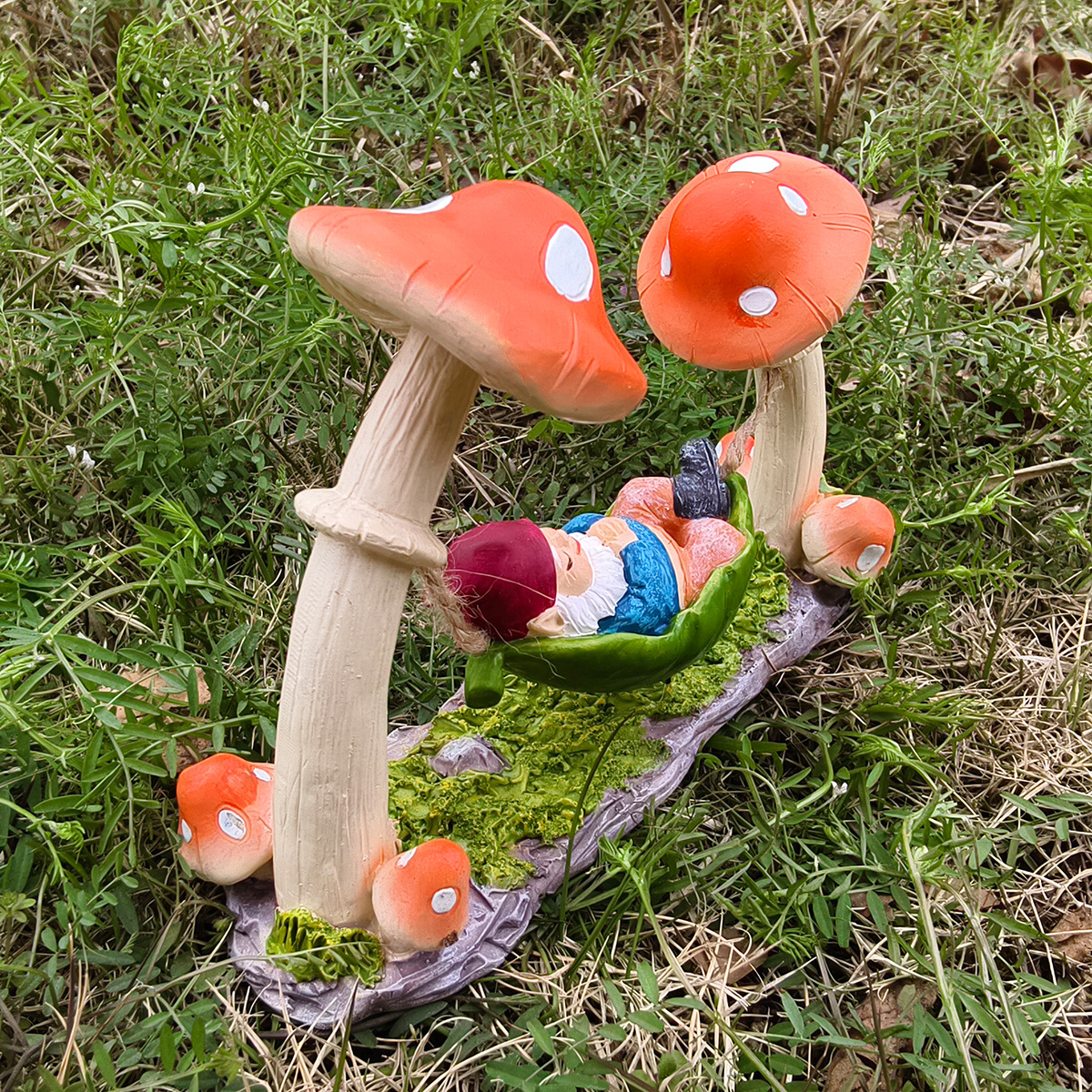 Garden Decoration Gnome in Hammock made of Resin