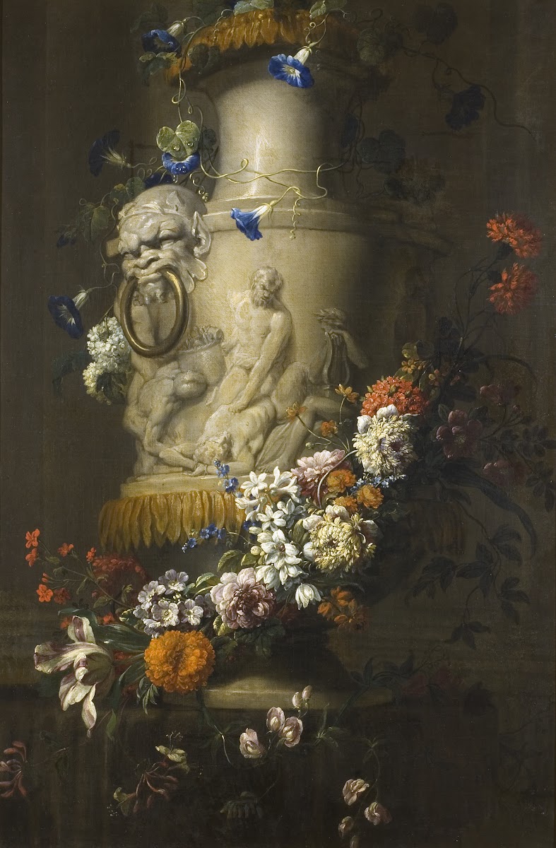 Marble Vase with Garland of Flowers