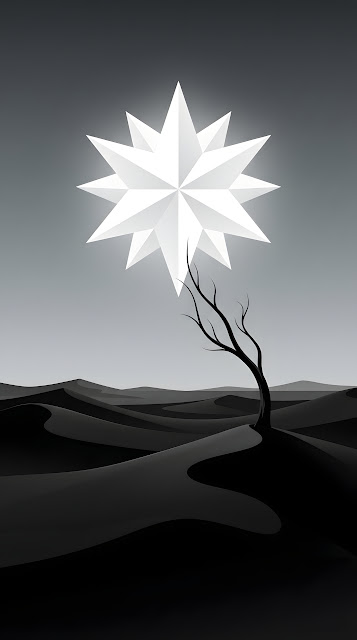 Minimalist Surreal Black Sand Desert with Giant Star - Free mobile Wallpaper