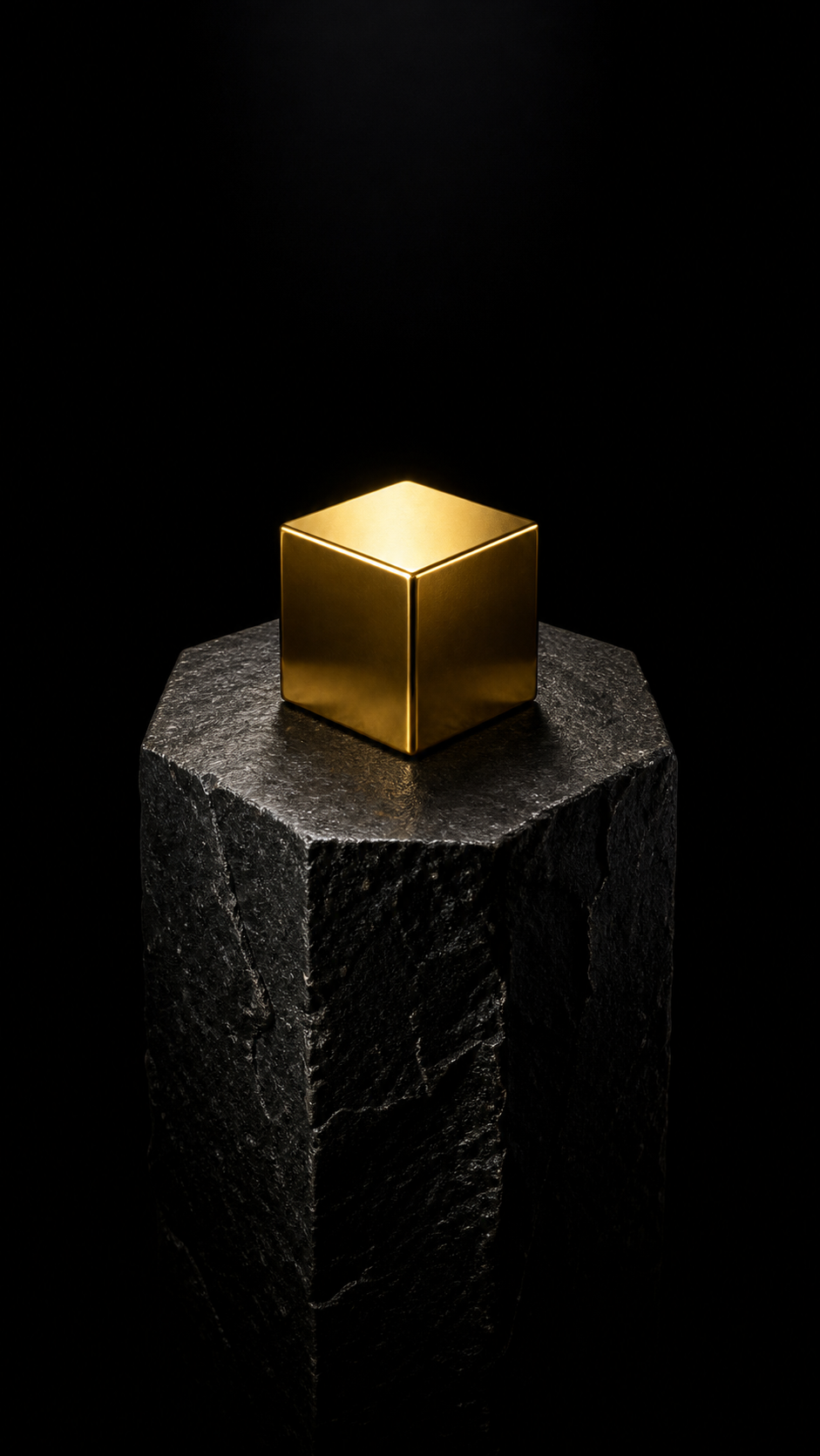 Minimalist Gold Cube on Basalt Column Wallpaper - Free 4K mobile Wallpaper