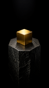 Minimalist Gold Cube on Basalt Column Wallpaper