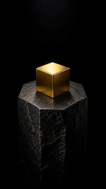 Minimalist Gold Cube on Basalt Column Wallpaper - Free mobile Wallpaper