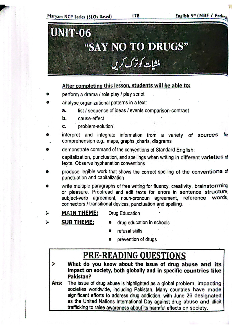 FBISE Class 9 Chapter 6 SAY NO TO DRUGS