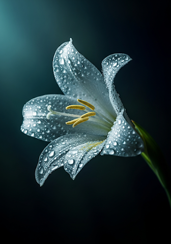 Water Droplet White Lily Dark