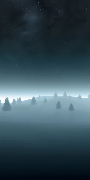 Winter Landscape, Night Sky, Foggy Forest, Digital Art 4K Wallpaper Background