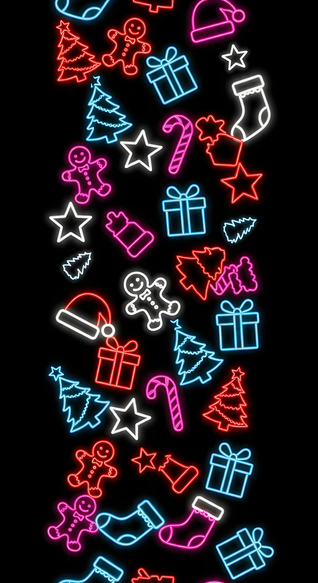 Neon Christmas Icons Pattern Dark Mode Festive Design - Free 4K mobile Wallpaper